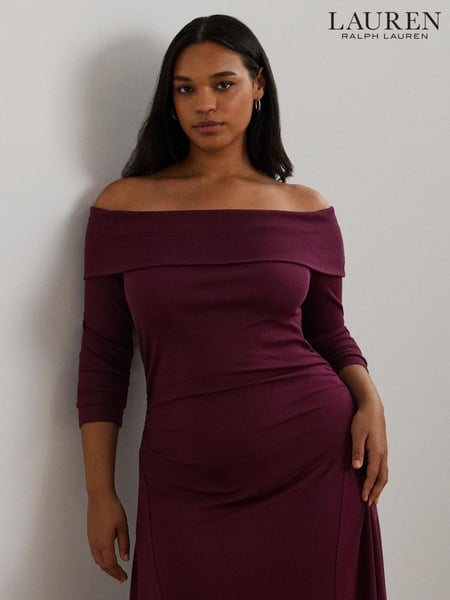 Lauren Ralph Lauren Curve Burgundy Red Off-The-Shoulder Jersey Dress (E69891) | € 147