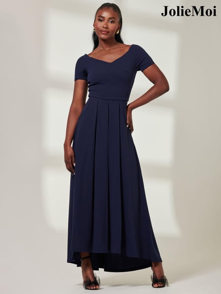 Jolie Moi Blue Light Yana Off Shoulder Scuba Maxi Dress (E70009) | € 66