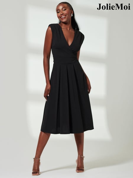 Jolie Moi Black Yuina Scuba Pleated Flare Midi Dress (E70015) | € 117