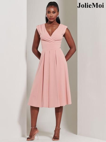 Jolie Moi Pink Yuina Scuba Pleated Flare Midi Dress (E70023) | € 117