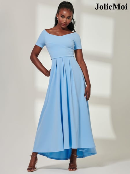 Jolie Moi Blue Yana Off Shoulder Scuba Maxi Dress (E70028) | € 66