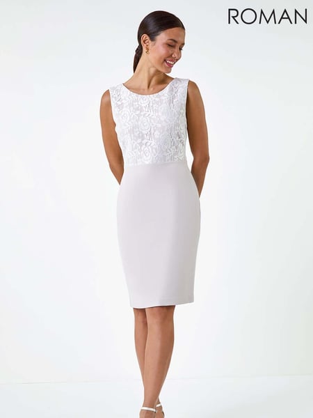 Roman White Lace Bodice Shift Dress (E70071) | € 43