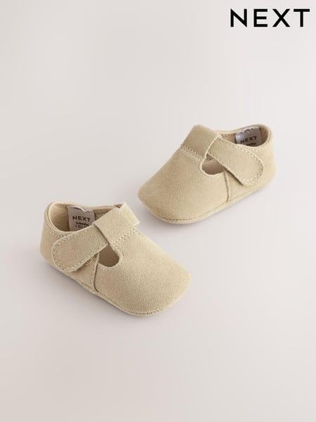 Stone Suede Baby Leather T-Bar Shoes (0-24mths) (E70980) | € 17