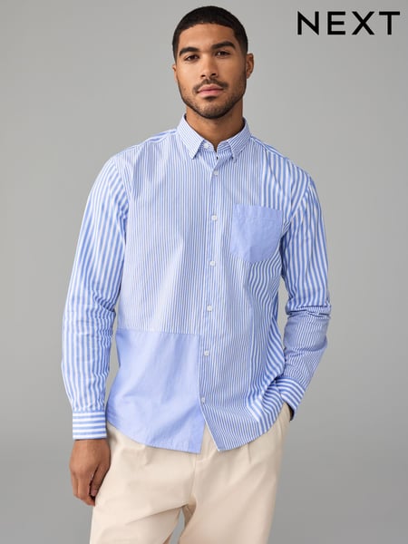 Blue 100% Cotton Long Sleeve Stripe Poplin Oxford Shirt (E71005) | € 26