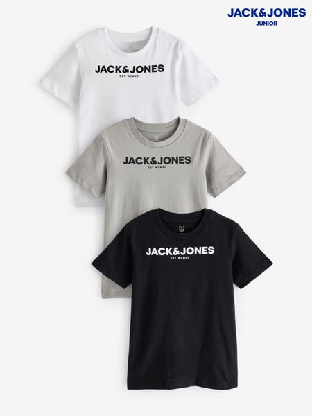 JACK & JONES JUNIOR Crew Neck Logo 100% Cotton White T-Shirts 3 Pack (E71009) | € 37