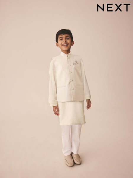 Ecru Textured Jacqard EID Kurta (3mths-16yrs) (E71297) | € 26 - € 35