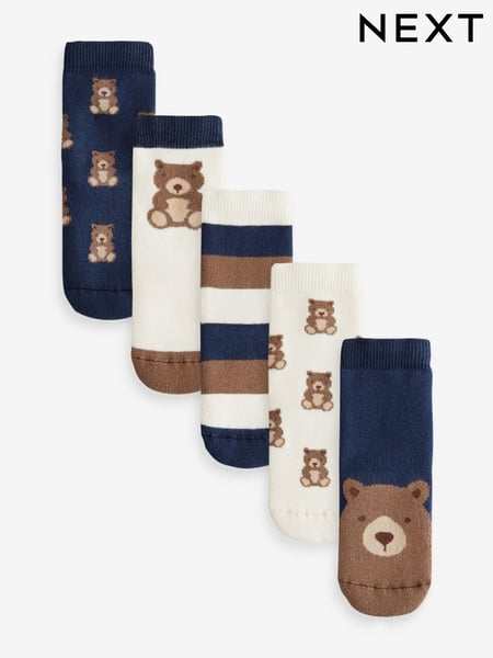 Navy/Ecru Bear Cosy Terry Cotton Rich Socks 5 Pack (E71454) | € 11 - € 13