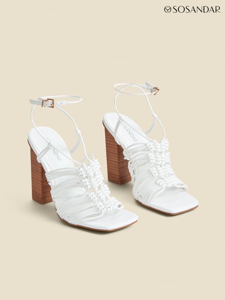 Sosandar White Gladiator Square Toe Block Heel Sandals (E71975) | € 108