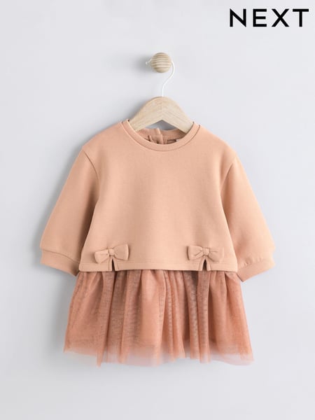 Tan Brown Twofer Mesh Baby Dress (0mths-2yrs) (E72906) | € 23 - € 26