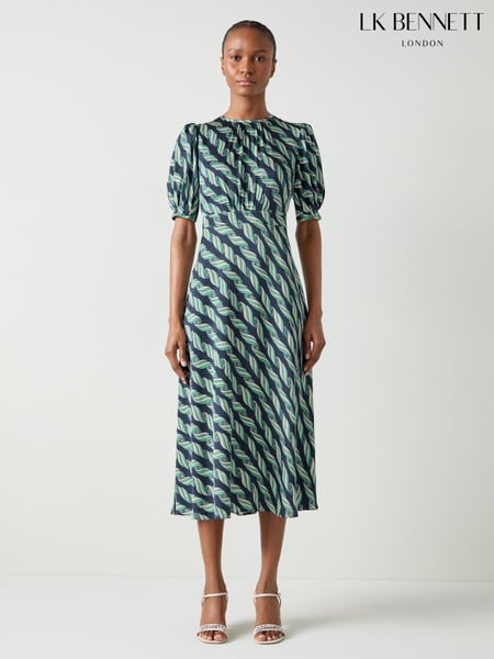 LK Bennett Blue Jem Spring Vy Multi Ribbon Print Satin Dress (E73869) | € 311