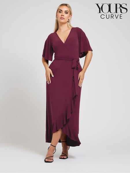 Yours Curve Wine Red Ruffle Hem Wrap Dress (E74180) | € 78