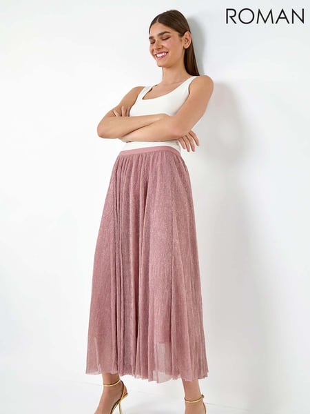 Roman Pink A-Line Shimmer Stretch Midi Skirt (E74205) | € 46