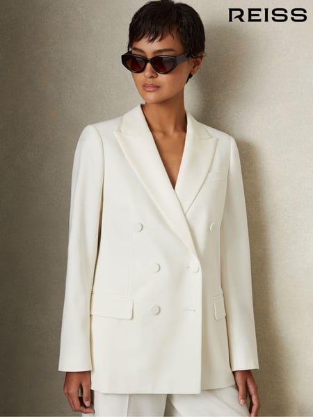 Reiss White Leanna Wool Blend Double Breasted Tux Blazer (E74273) | € 434