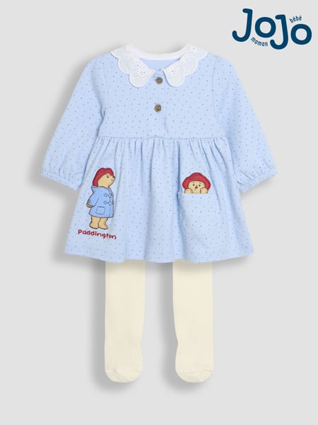 JoJo Maman Bébé Blue Paddington Appliqué Button Front Dress & Tights Set (E74969) | € 51