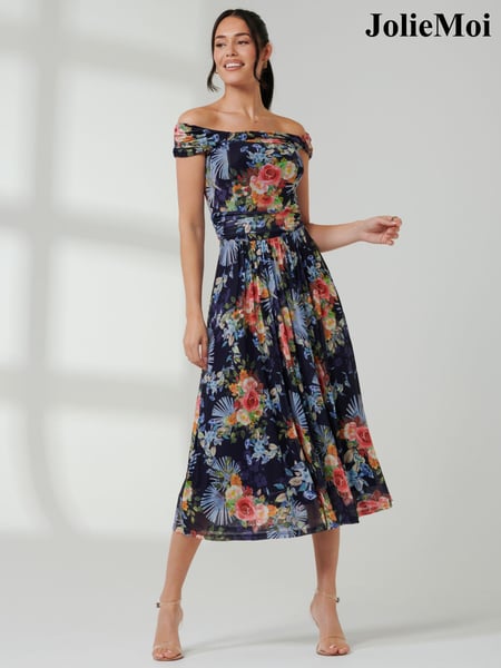 Jolie Moi Blue Bardot Twist Detail Midi Dress (E76420) | € 43