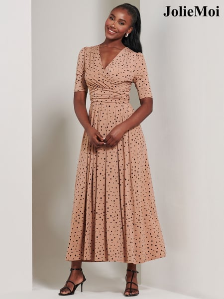 Jolie Moi Brown/Navy Half Sleeve Jersey Maxi Dress (E76425) | € 55