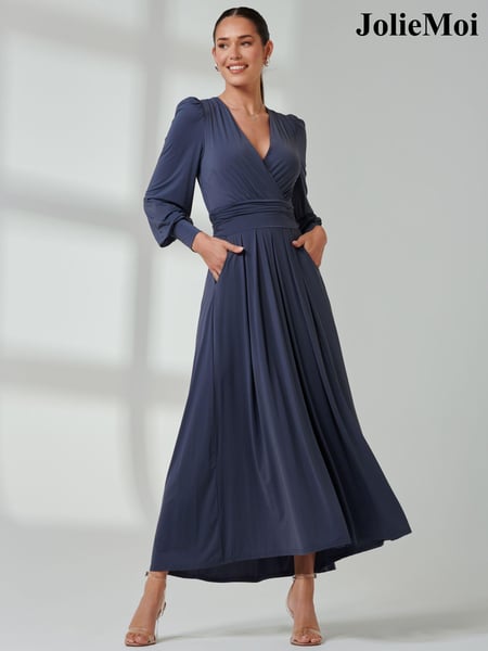Jolie Moi Blue Long  Sleeve Soft Silky Jersey Maxi Dress (E76426) | € 148