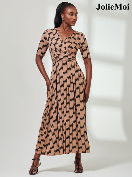 Jolie Moi Blue/Brown Karmie Jersey Pleated Maxi Dress (E76429) | € 61
