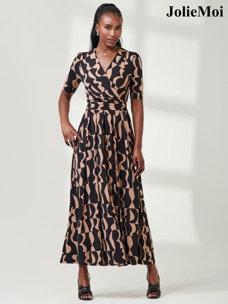 Jolie Moi Brown Half Sleeve Jersey Maxi Dress (E76430) | € 123