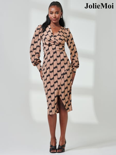 Jolie Moi Black Print Long Sleeve Jersey Pencil Dress (E76439) | € 47