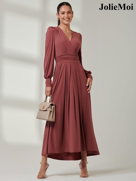 Jolie Moi Red Long  Sleeve Soft Silky Jersey Maxi Dress (E76441) | € 148