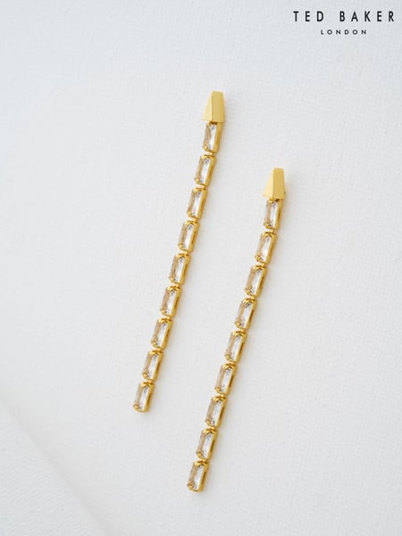 Ted Baker Gold Tone Isalie Crystal Baguette Slinky Drop Earrings (E76528) | € 31