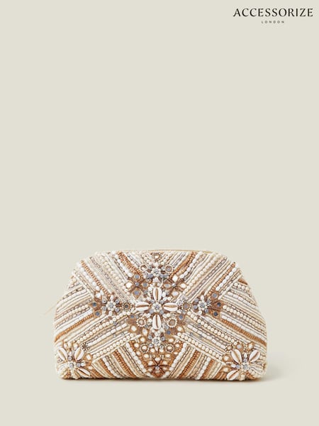 Accessorize Cream Beaded Mirror Cloud Clutch Bag (E76563) | € 39