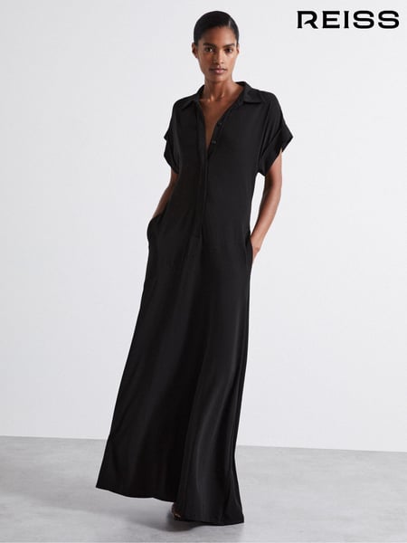 Reiss Black Alexandra Atelier Polo Collar Jersey Maxi Dress (E76658) | € 616