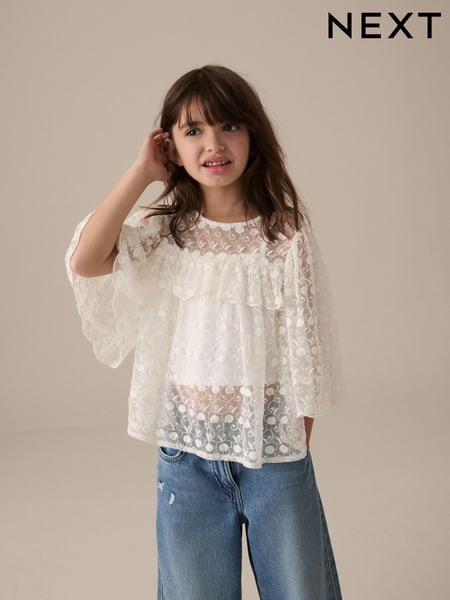 Cream 100% Cotton Lace Blouse (3-16yrs) (E76892) | € 30 - € 38