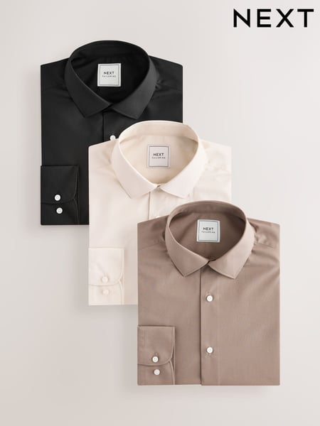 Neutral/Ecru/Black Slim Fit Easy Care Textured Single Cuff Smart Shirts 3 Pack (E76981) | € 96