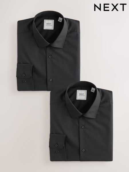 Black Regular Fit Easy Care Long Sleeve Single Cuff Smart Shirts 2 Pack (E77010) | € 54
