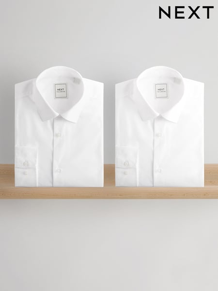 White Regular Fit Easy Care Long Sleeve Single Cuff Smart Shirts 2 Pack (E77034) | € 54