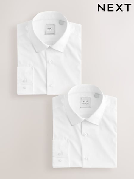 White Skinny Fit Easy Care Long Sleeve Single Cuff Smart Shirts 2 Pack (E77042) | € 54
