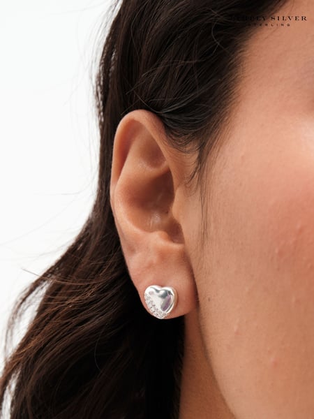Simply Silver Silver Tone Sterling 925 Polished and Pave Heart Stud Earrings (E77628) | € 39
