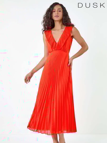Dusk Orange Pleated Tie Back Fit and Flare Midi Dress (E77732) | € 109