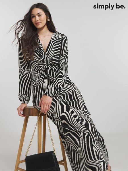 Simply Be Black Plisse Knot Front Midi Dress (E78694) | € 66