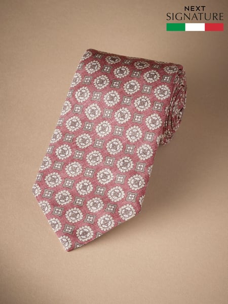 Pink Medallion Signature Made In Italy Printed Melange Tie (E79392) | € 52