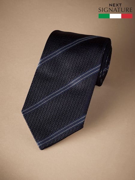 Blue Textured Stripe Signature Made In Italy Stripe Tie (E79401) | € 52