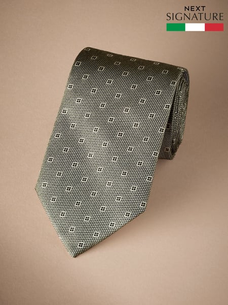 Sage Green Signature Made In Italy Geometric Design Tie (E79406) | € 52