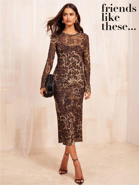 Friends Like These Brown Printed Mesh Midi Dress (E80024) | € 31
