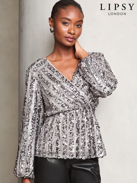 Lipsy Silver Sequin Wrap Top (E80284) | € 51