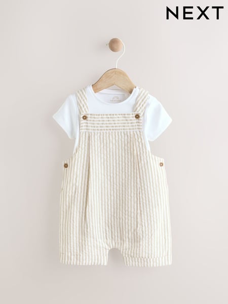 Neutral Stripe Baby Woven Dungaree and Bodysuit Set (0mths-2yrs) (E81333) | € 26 - € 28