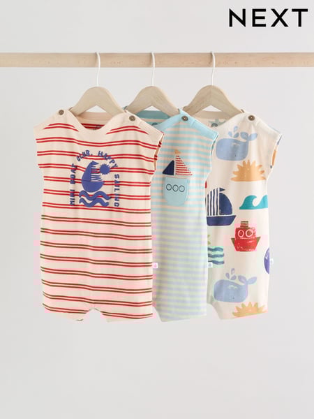 Blue/White Baby 100% Cotton Rompers 3 Pack (E81378) | € 23 - € 28