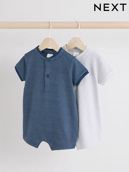 Navy/Grey Textured Baby Rompers 2 Pack (E81384) | € 23 - € 26