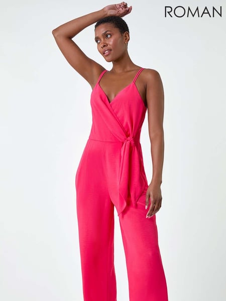 Roman Orange Tie Waist Pocket Detail Wrap Jumpsuit (E82160) | € 47