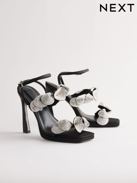 Black Forever Comfort® Jewel Petal Trim High Heel Sandals (E82563) | € 40