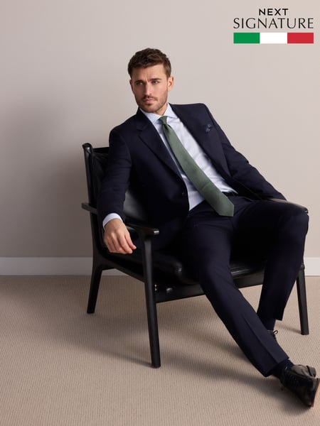 Navy Blue Slim Fit Signature Marzotto Italian Wool Fabric Suit Jacket (E82625) | € 222