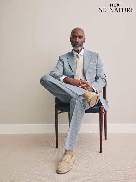 Blue Signature Tailored Fit Striped Suit Jacket (E82630) | € 215