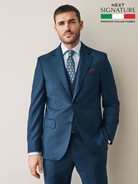 Navy Slim Fit Signature Cerutti Italian Fabric 100% Wool Suit Jacket (E82636) | € 336