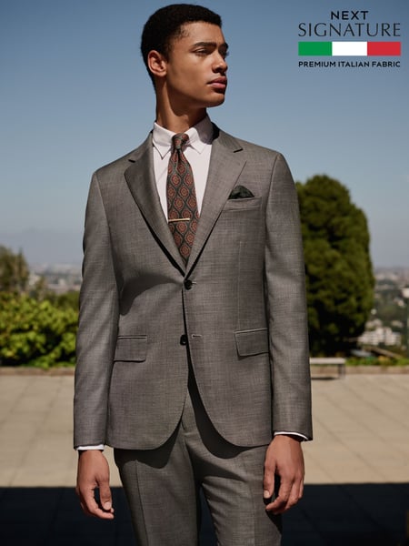 Grey Slim Fit Signature Cerutti Italian Fabric 100% Wool Suit Jacket (E82639) | € 336